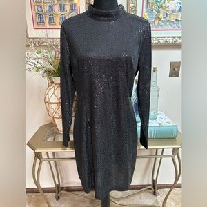 Boohoo Black Silver Sequin Long Sleeve Bodycon Dress Size 12 Brand New With Tags